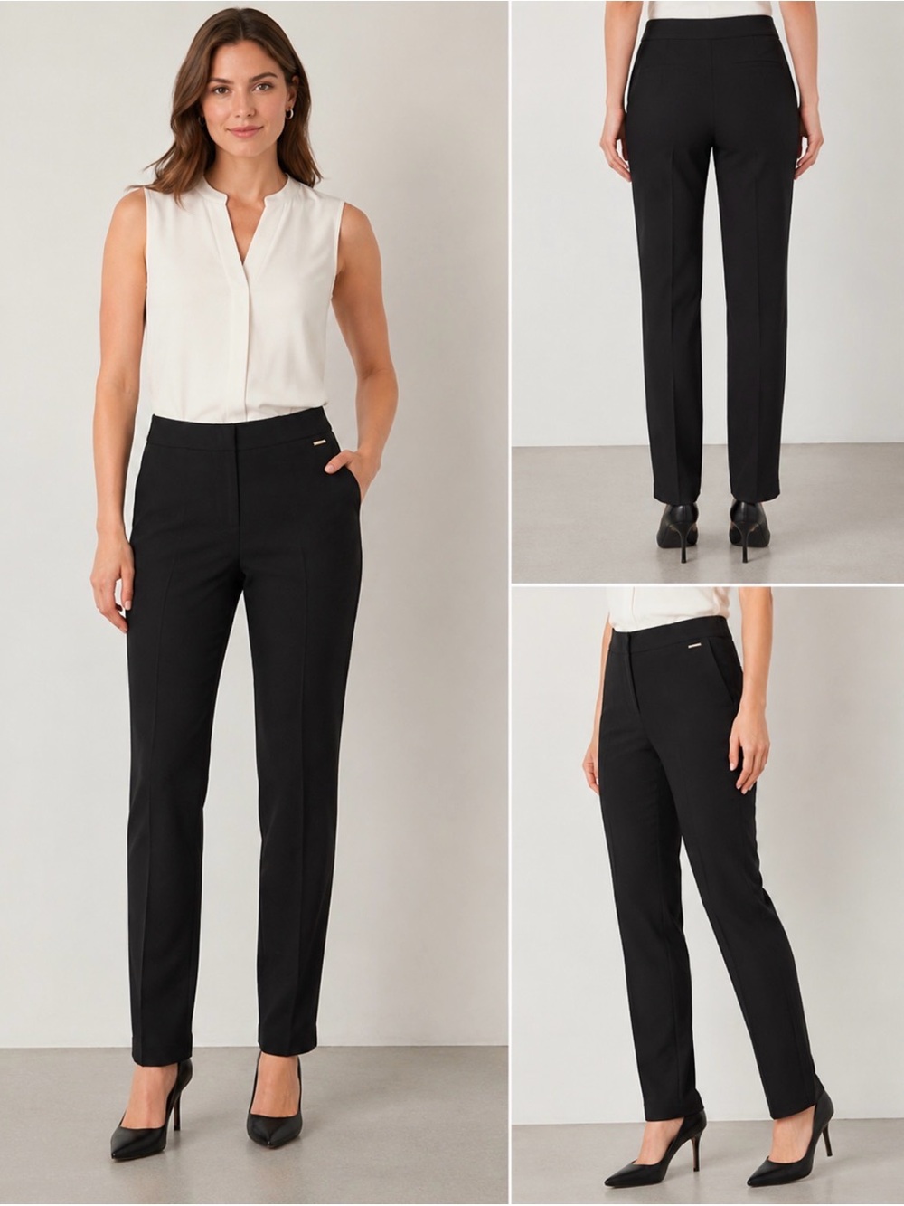 T Tahari Black Slim Straight Leg Dress Pants Size 8 NWT (Broken Button) $78